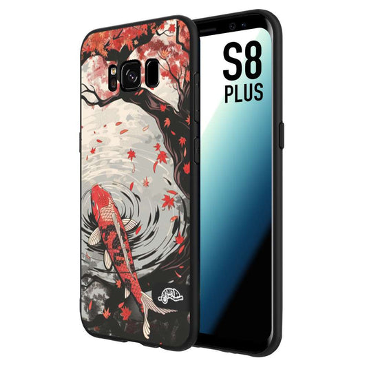 CUSTOMIZZA - Custodia cover nera morbida in tpu compatibile per Samsung S8 PLUS giapponese lago carpa koi rossa con foglie d'acero rosso disegnata tattoo