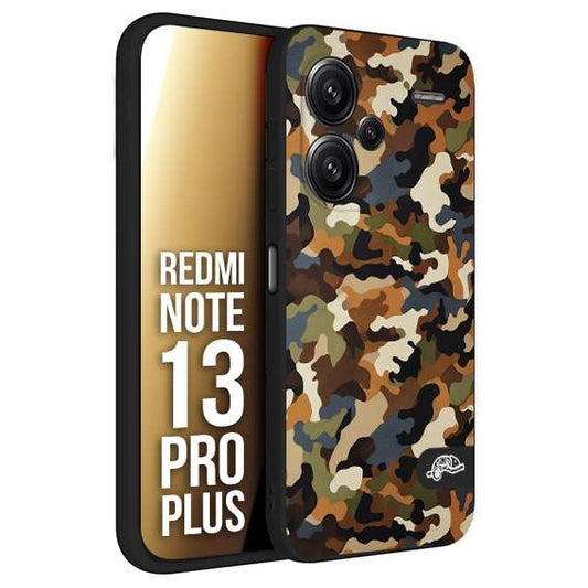 CUSTOMIZZA - Custodia cover nera morbida in tpu compatibile per Xiaomi Redmi Note 13 PRO PLUS camouflage mimetico militare moderno blu marrone beige