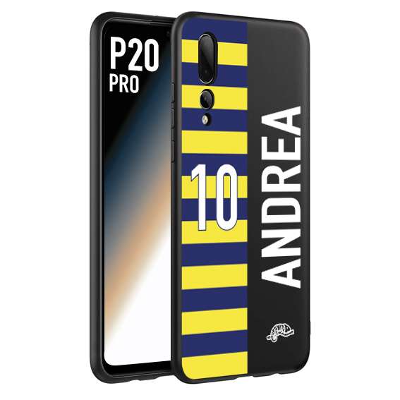 CUSTOMIZZA - Custodia cover nera morbida in tpu compatibile per Huawei P20 PRO personalizzata calcio football nome e numero calciatori giallo blu