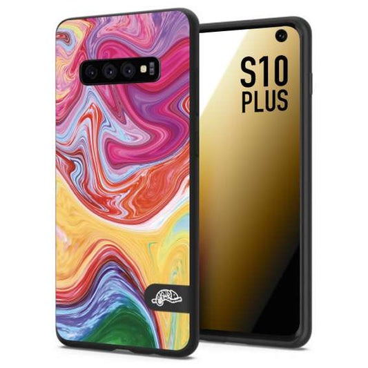 CUSTOMIZZA - Custodia cover nera morbida in tpu compatibile per Samsung S10 PLUS colorata fantasia vortice marmo onde verde fucsia gialla