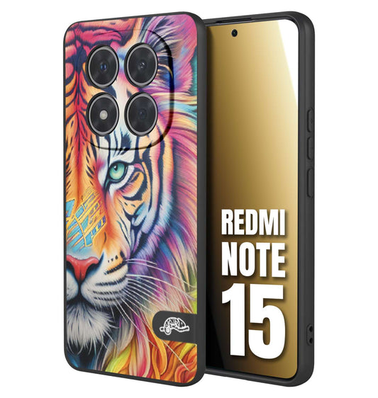 CUSTOMIZZA - Custodia cover nera morbida in tpu compatibile per Xiaomi Redmi Note 15 animali color tigre tiger viso colori vibranti disegnato schizzo