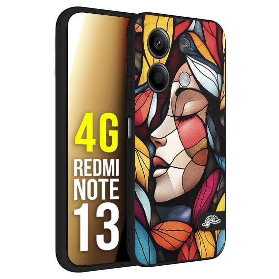 CUSTOMIZZA - Custodia cover nera morbida in tpu compatibile per Xiaomi Redmi Note 13 4G Vetrata artistica volto di donna profilo fogliare mosaico di vetro colorato