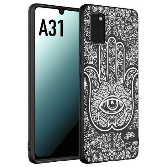 CUSTOMIZZA - Custodia cover nera morbida in tpu compatibile per Samsung A31 mano di fatima effetto rilievo mandala donna