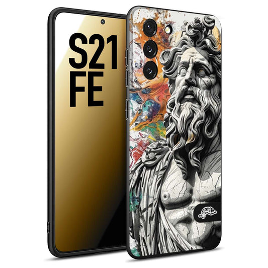 CUSTOMIZZA - Custodia cover nera morbida in tpu compatibile per Samsung S21 FE statua colorata moderna antico tattoo splash color