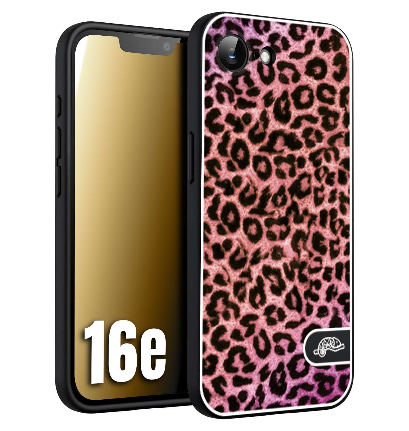 CUSTOMIZZA - Custodia cover nera morbida in tpu compatibile per iPhone 16E leopardato maculato donna rosa leopard