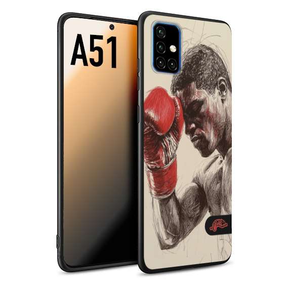 CUSTOMIZZA - Custodia cover nera morbida in tpu compatibile per Samsung A51 pugilato pugili disegno tattoo guantoni boxer pesi massimi