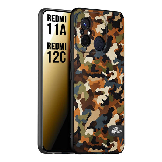 CUSTOMIZZA - Custodia cover nera morbida in tpu compatibile per Xiaomi Redmi 11A - 12C camouflage mimetico militare moderno blu marrone beige