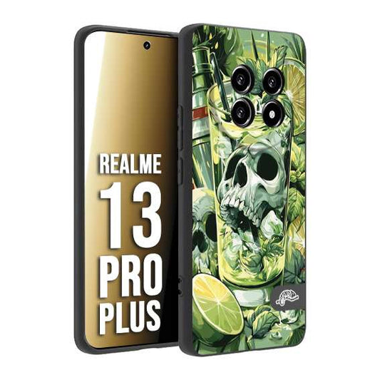 CUSTOMIZZA - Custodia cover nera morbida in tpu compatibile per Realme 13 PRO PLUS Mojito cocktail teschio illustrazione drink lime menta ghiacci tropicale street art
