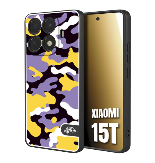 CUSTOMIZZA - Custodia cover nera morbida in tpu compatibile per Xiaomi 15T camouflage mimetico militare viola lilla giallo