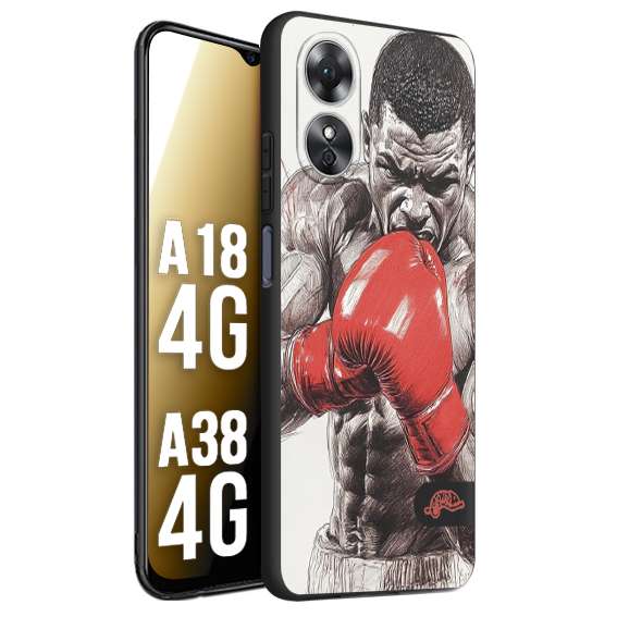 CUSTOMIZZA - Custodia cover nera morbida in tpu compatibile per Oppo A18 4G - A38 4G pugilato pugili disegno tattoo guantoni box pesi massimi gancio