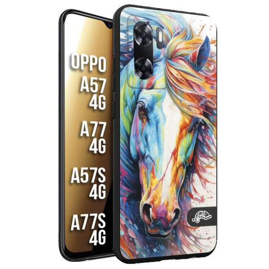 CUSTOMIZZA - Custodia cover nera morbida in tpu compatibile per Oppo A57 - A77 - A57S - A77S (4G) animali color cavallo horse viso colori vibranti disegnato schizzo