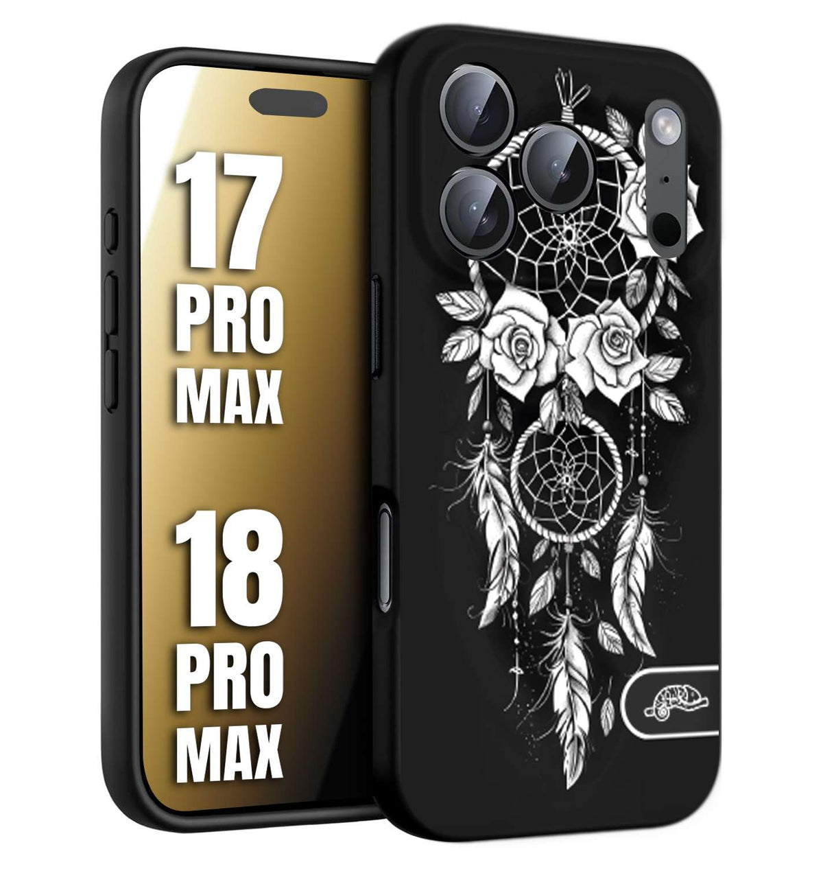 CUSTOMIZZA - Custodia cover nera morbida in tpu compatibile per iPhone 17 PRO MAX - 18 PRO MAX acchiappasogni dreamcatcher black and white bianco a rilievo disegnato tattoo tatuaggio