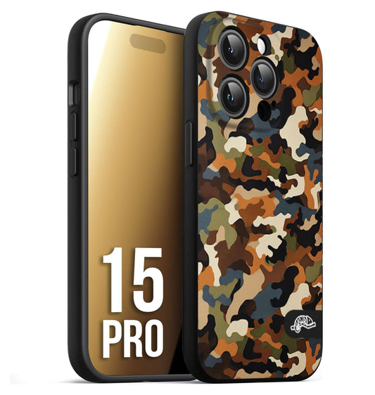 CUSTOMIZZA - Custodia cover nera morbida in tpu compatibile per iPhone 15 PRO camouflage mimetico militare moderno blu marrone beige