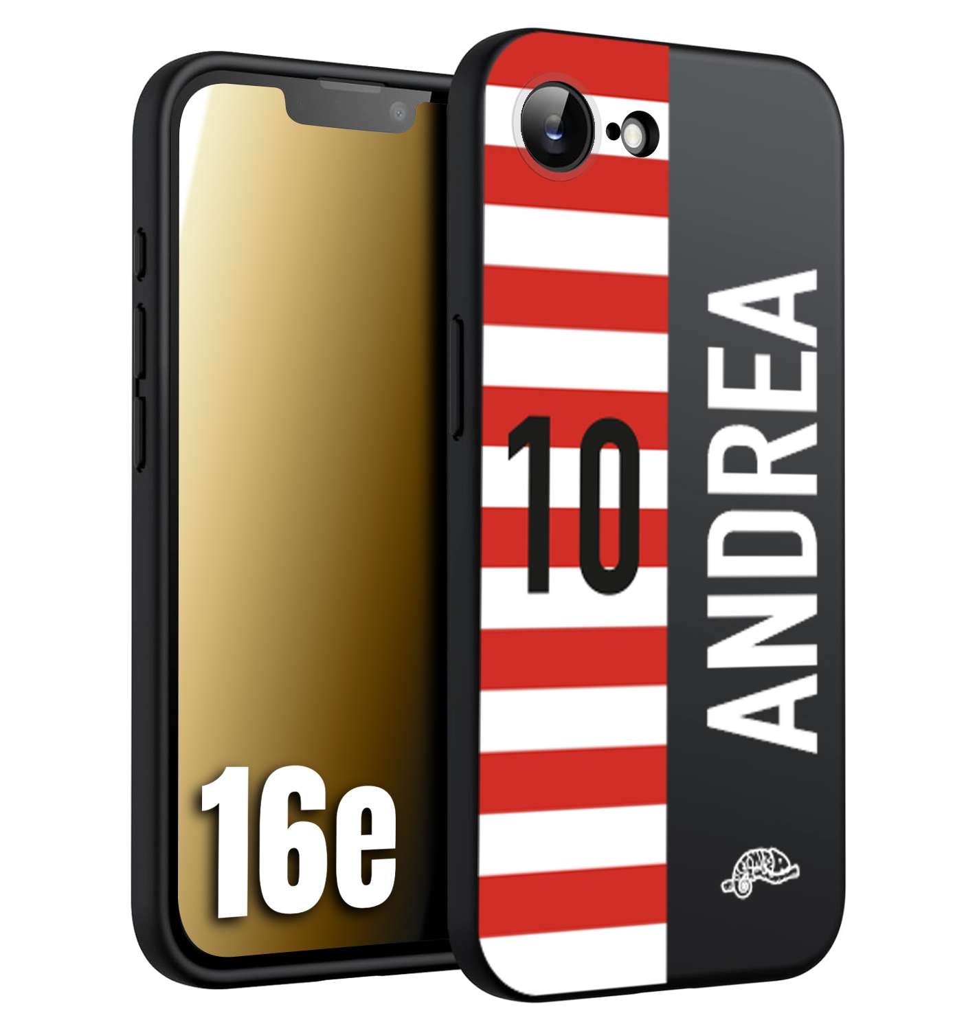 CUSTOMIZZA - Custodia cover nera morbida in tpu compatibile per iPhone 16E personalizzata calcio football nome e numero calciatori bianco rossa