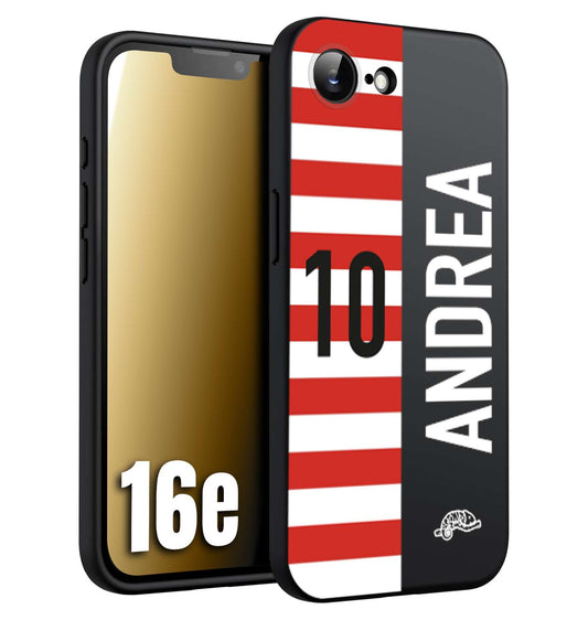 CUSTOMIZZA - Custodia cover nera morbida in tpu compatibile per iPhone 16E personalizzata calcio football nome e numero calciatori bianco rossa