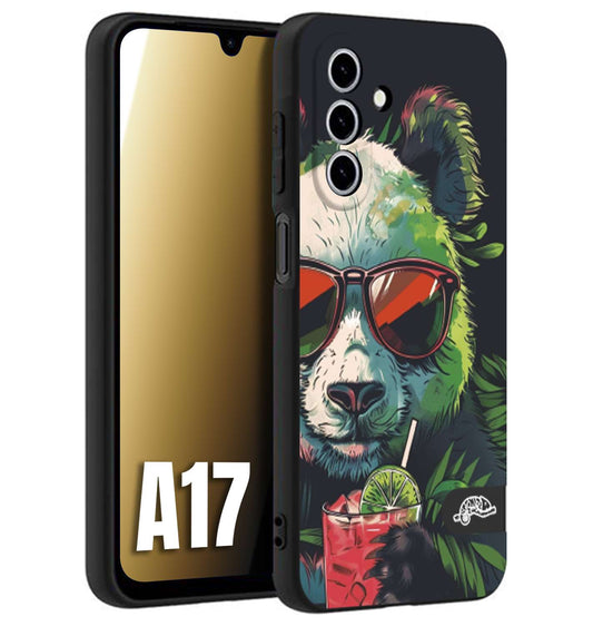 CUSTOMIZZA - Custodia cover nera morbida in tpu compatibile per Samsung A17 estate disegnata cocktails animali simpatici panda mojito