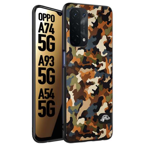 CUSTOMIZZA - Custodia cover nera morbida in tpu compatibile per Oppo A74 5G - A93 5G - A54 5G camouflage mimetico militare moderno blu marrone beige