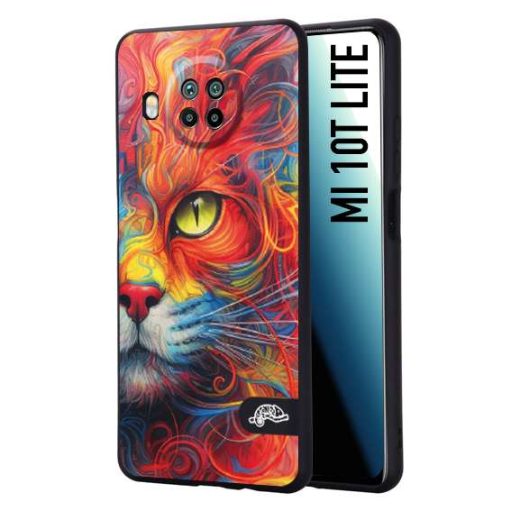 CUSTOMIZZA - Custodia cover nera morbida in tpu compatibile per Xiaomi Mi 10T LITE animali color cat gatto viso colori vibranti disegnato schizzo