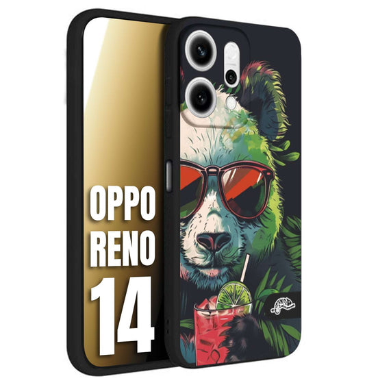 CUSTOMIZZA - Custodia cover nera morbida in tpu compatibile per Oppo Reno 14 estate disegnata cocktails animali simpatici panda mojito