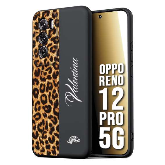 CUSTOMIZZA - Custodia cover nera morbida in tpu compatibile per Oppo Reno 12 PRO 5G custom nome scritta leopardato maculato donna marrone leopard