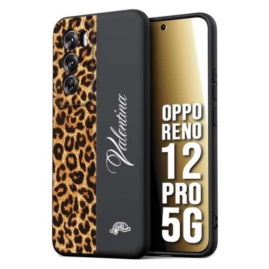 CUSTOMIZZA - Custodia cover nera morbida in tpu compatibile per Oppo Reno 12 PRO 5G custom nome scritta leopardato maculato donna marrone leopard