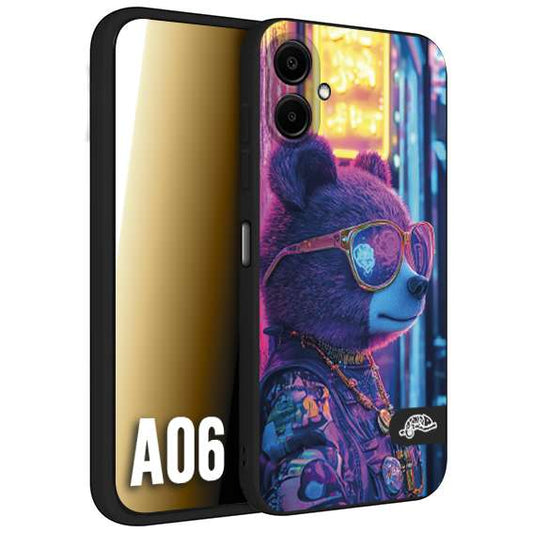 CUSTOMIZZA - Custodia cover nera morbida in tpu compatibile per Samsung A06 animali cyberpunk orsetto orso street bear fucsia blu night