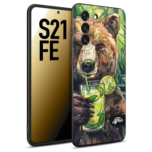 CUSTOMIZZA - Custodia cover nera morbida in tpu compatibile per Samsung S21 FE estate disegnata cocktails animali simpatici orso bear negroni