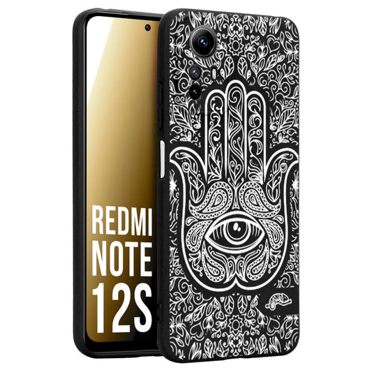CUSTOMIZZA - Custodia cover nera morbida in tpu compatibile per Xiaomi Redmi Note 12S mano di fatima effetto rilievo mandala donna