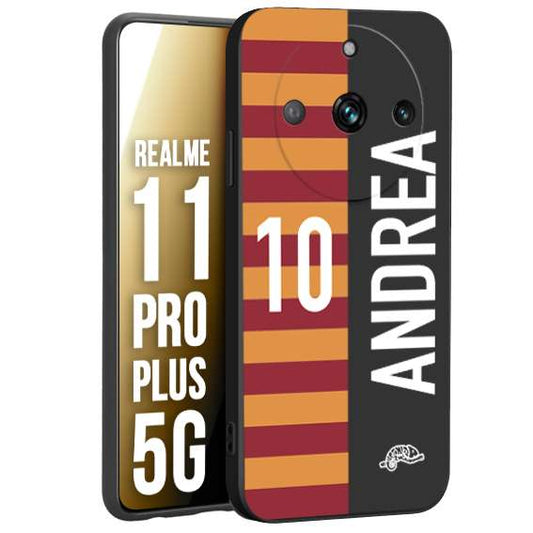 CUSTOMIZZA - Custodia cover nera morbida in tpu compatibile per Realme 11 PRO PLUS 5G personalizzata calcio football nome e numero calciatori giallo rossi