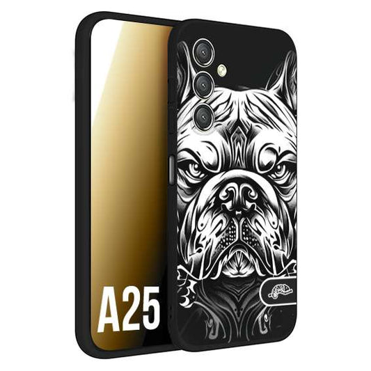 CUSTOMIZZA - Custodia cover nera morbida in tpu compatibile per Samsung A25 bulldog bianco a rilievo disegnato tattoo tatuaggio