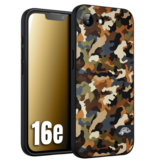 CUSTOMIZZA - Custodia cover nera morbida in tpu compatibile per iPhone 16E camouflage mimetico militare moderno blu marrone beige