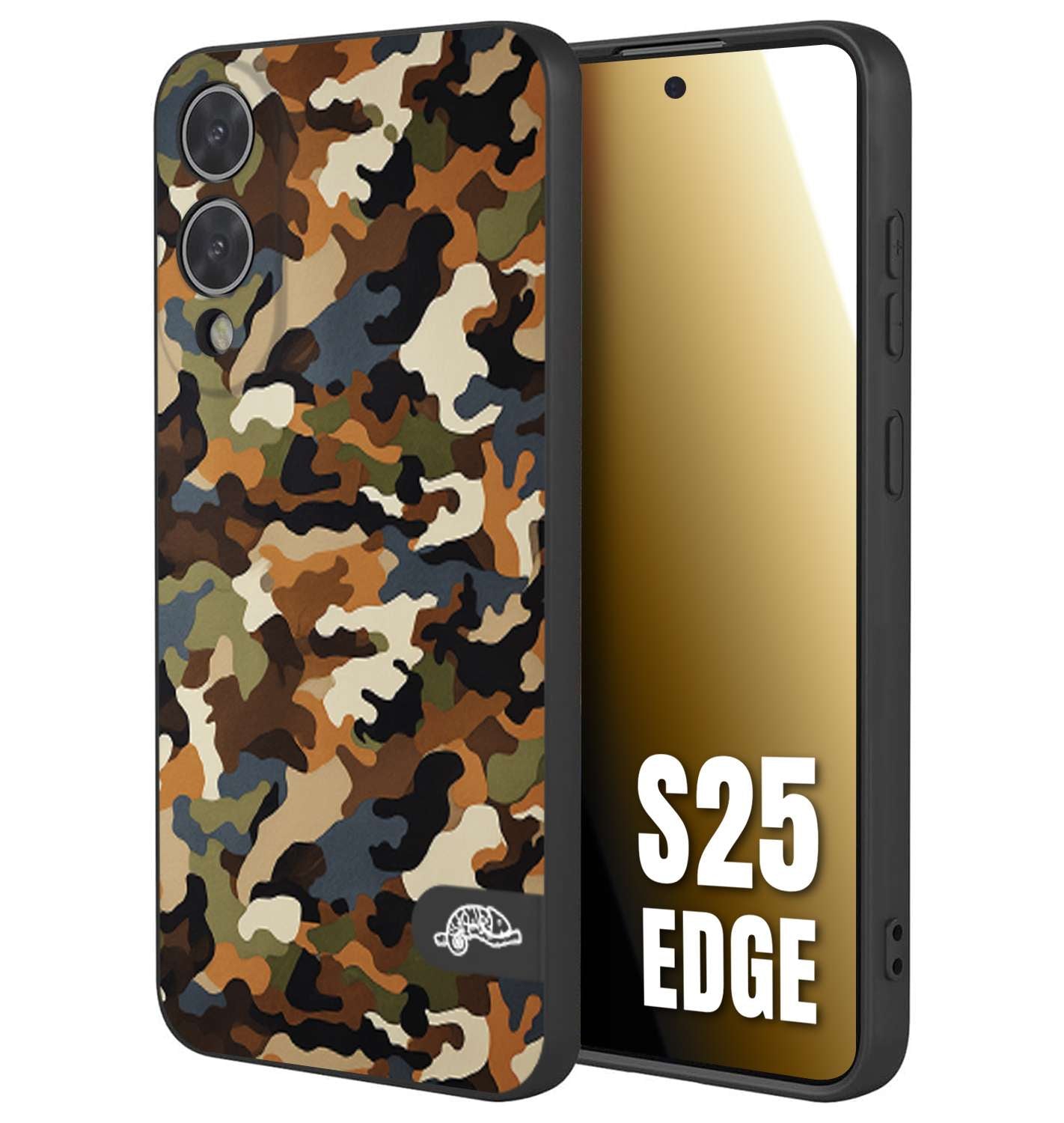 CUSTOMIZZA - Custodia cover nera morbida in tpu compatibile per Samsung S25 EDGE camouflage mimetico militare moderno blu marrone beige