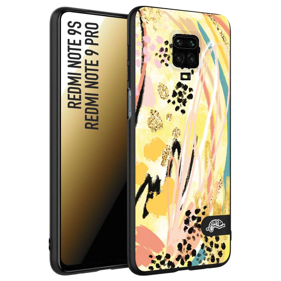 CUSTOMIZZA - Custodia cover nera morbida in tpu compatibile per Xiaomi Redmi Note 9S - Note 9 PRO astratti donna flower fantasia estate gialla rosa leopardata