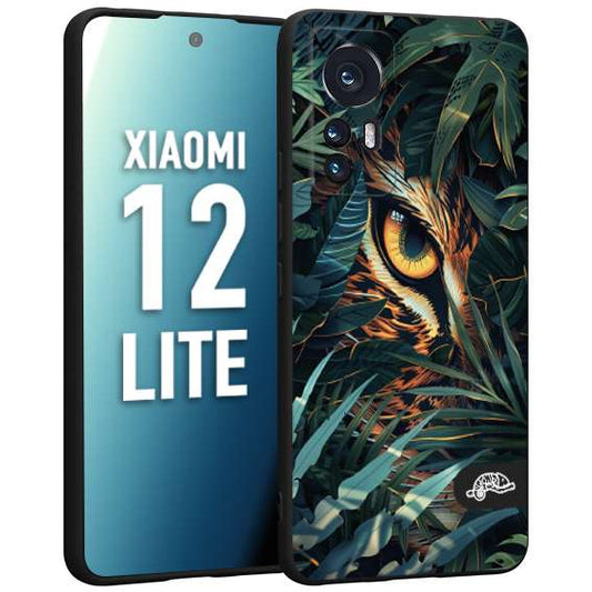 CUSTOMIZZA - Custodia cover nera morbida in tpu compatibile per Xiaomi 12 LITE animali color giungla tropicale occhio di giaguaro felino disegnato