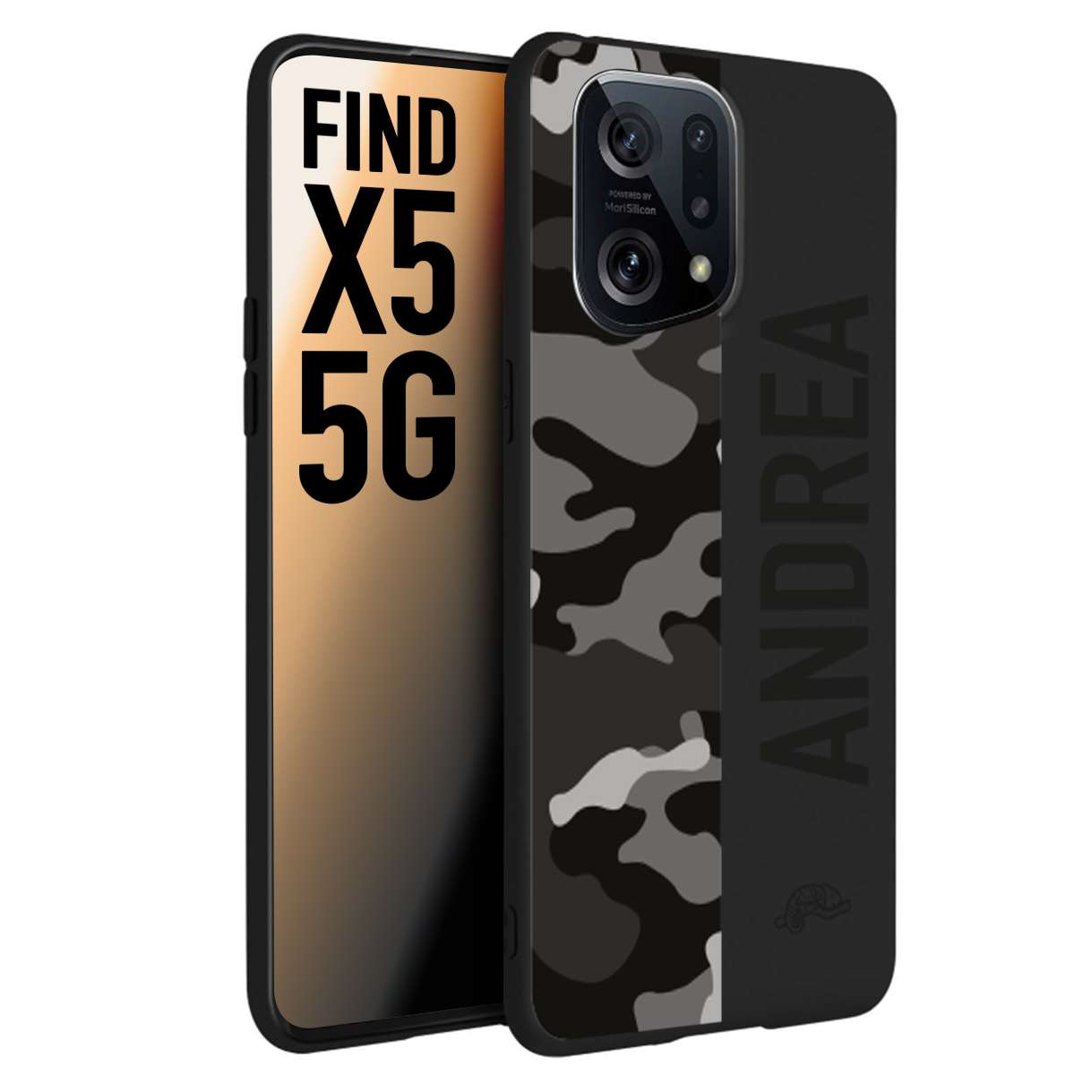 CUSTOMIZZA - Custodia cover nera morbida in tpu compatibile per Oppo Find X5 camouflage mimetico militare personalizzata nome