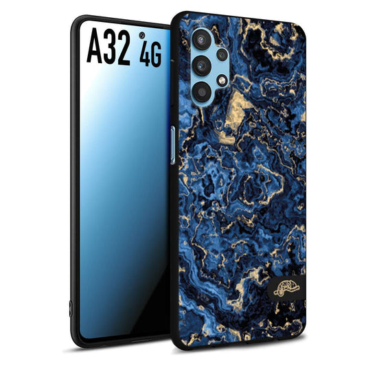 CUSTOMIZZA - Custodia cover nera morbida in tpu compatibile per Samsung A32 4G effetto marmo marble blu venature dorato psichedelico