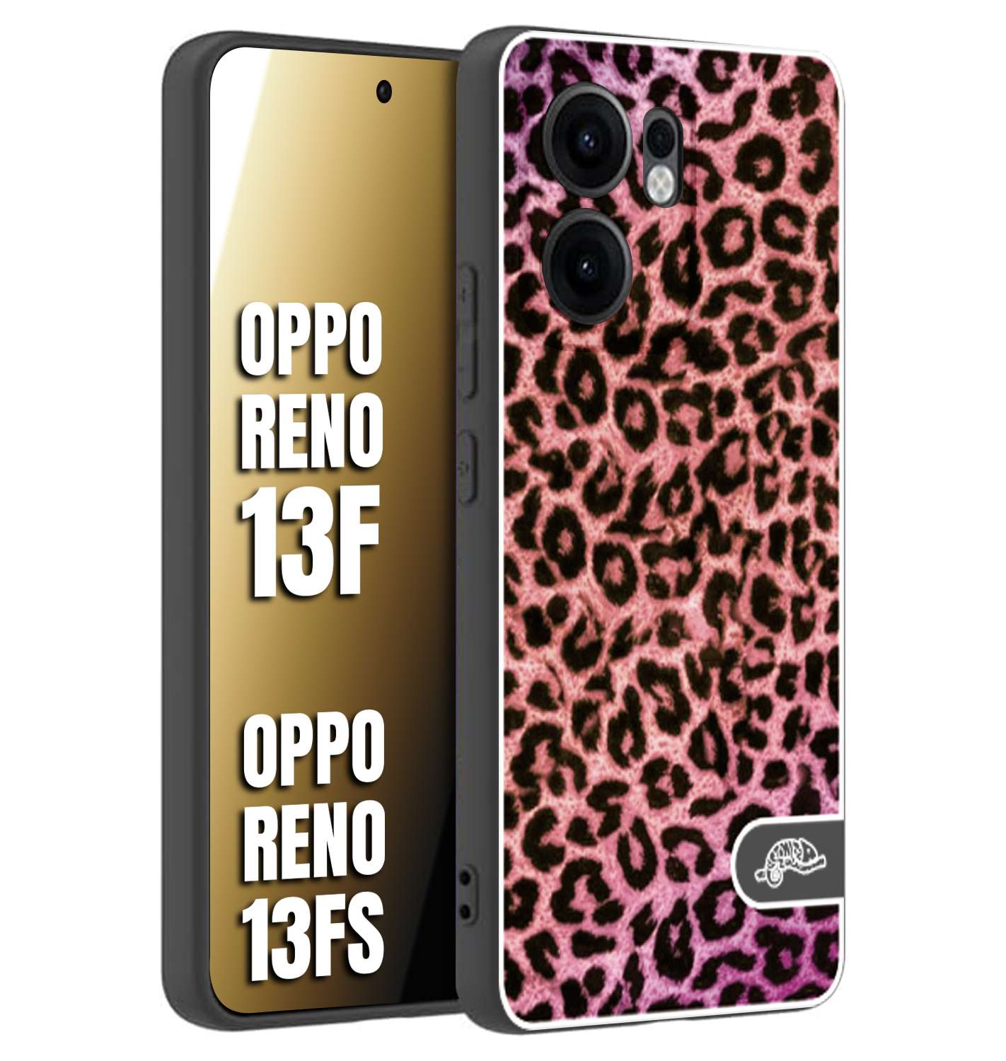 CUSTOMIZZA - Custodia cover nera morbida in tpu compatibile per Oppo Reno 13 F leopardato maculato donna rosa leopard