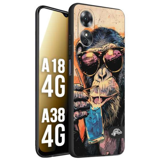 CUSTOMIZZA - Custodia cover nera morbida in tpu compatibile per Oppo A18 4G - A38 4G estate disegnata cocktails animali simpatici scimmia monkey negroni