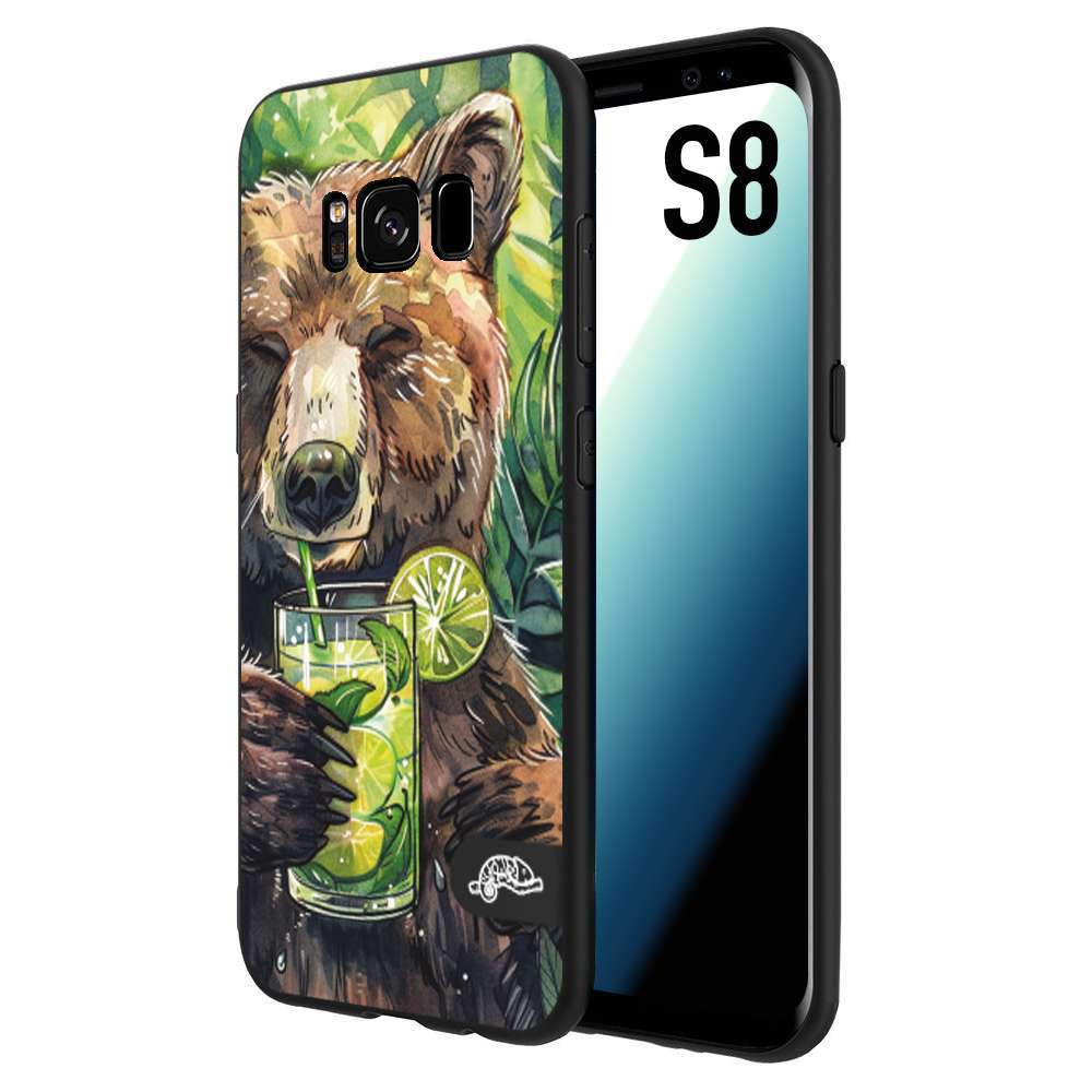 CUSTOMIZZA - Custodia cover nera morbida in tpu compatibile per Samsung S8 estate disegnata cocktails animali simpatici orso bear negroni