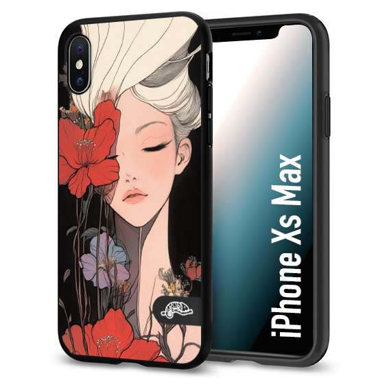 CUSTOMIZZA - Custodia cover nera morbida in tpu compatibile per iPhone XS MAX woman flower Fantasia Floreale Design Donna e Fiori, Retro Artistico