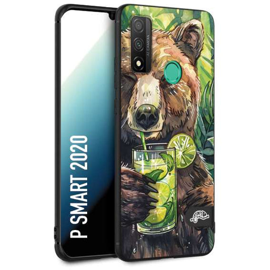 CUSTOMIZZA - Custodia cover nera morbida in tpu compatibile per Huawei P Smart 2020 estate disegnata cocktails animali simpatici orso bear negroni