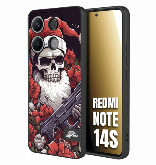 CUSTOMIZZA - Custodia cover nera morbida in tpu compatibile per Xiaomi Redmi Note 14S teschio natale santa claus fiori tattoo disegnato