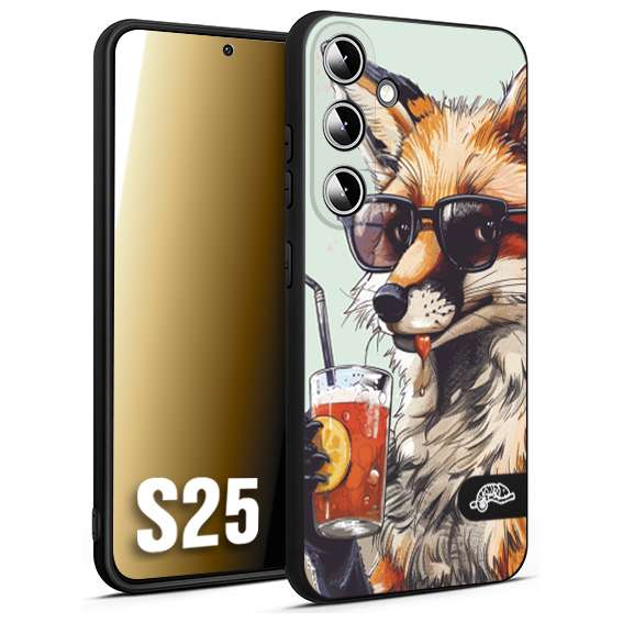 CUSTOMIZZA - Custodia cover nera morbida in tpu compatibile per Samsung S25 estate disegnata cocktails animali simpatici fox volpe negroni