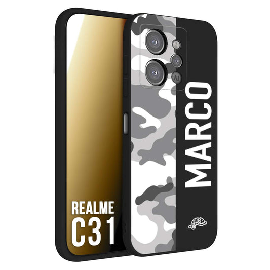 CUSTOMIZZA - Custodia cover nera morbida in tpu compatibile per Realme C31 camouflage mimetico militare personalizzata nome bianco