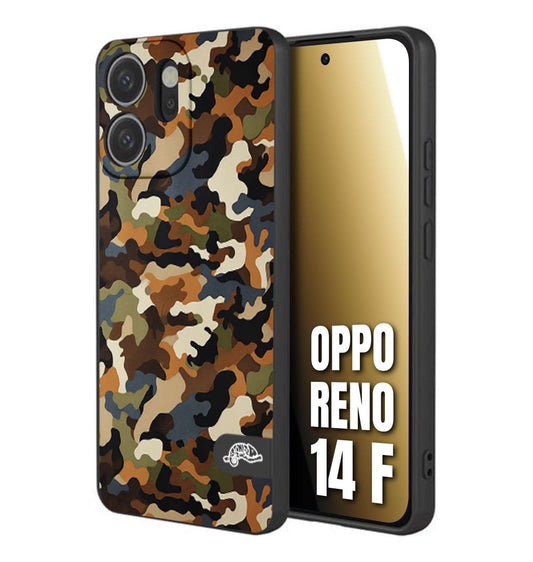 CUSTOMIZZA - Custodia cover nera morbida in tpu compatibile per Oppo Reno 14 F camouflage mimetico militare moderno blu marrone beige