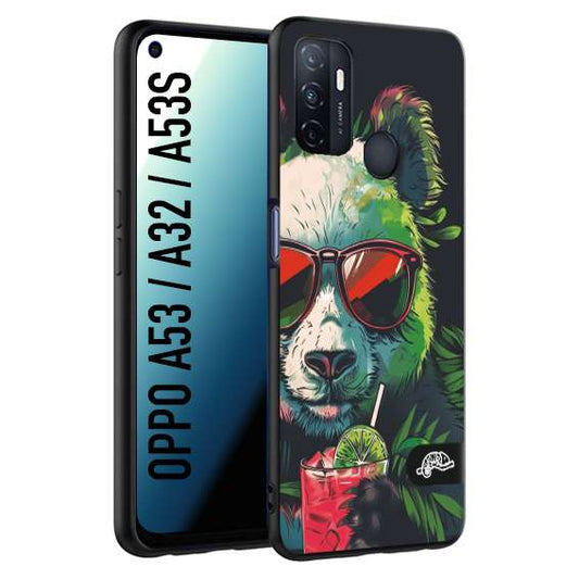 CUSTOMIZZA - Custodia cover nera morbida in tpu compatibile per Oppo A53 - A32 - A53S estate disegnata cocktails animali simpatici panda mojito