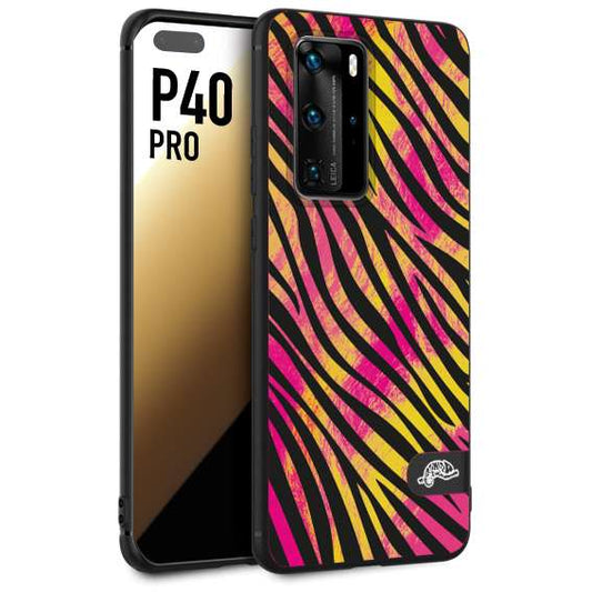 CUSTOMIZZA - Custodia cover nera morbida in tpu compatibile per Huawei P40 PRO zebrata maculata a rilievo soft touch donna fucsia gialla