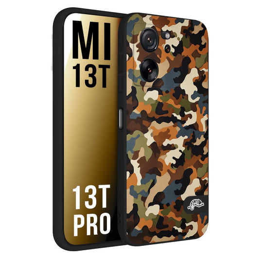 CUSTOMIZZA - Custodia cover nera morbida in tpu compatibile per Xiaomi 13T - 13T PRO camouflage mimetico militare moderno blu marrone beige