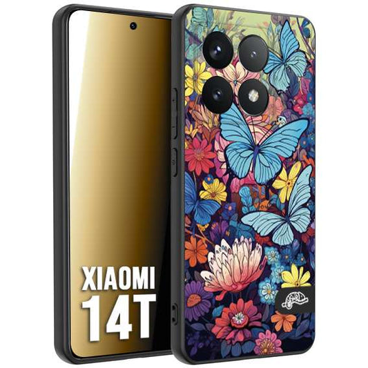 CUSTOMIZZA - Custodia cover nera morbida in tpu compatibile per Xiaomi 14T farfalle butterfly moderno donna disegnate gialla blu rosa