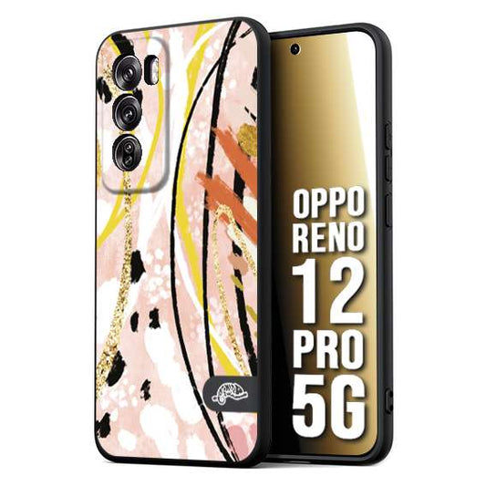 CUSTOMIZZA - Custodia cover nera morbida in tpu compatibile per Oppo Reno 12 PRO 5G fiori astratti donna zebrato leopardato fantasia dorata gialla rosa colorata
